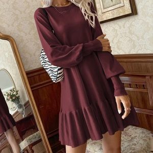 NWOT SHEIN solid lantern sleeve ruffle hem dress